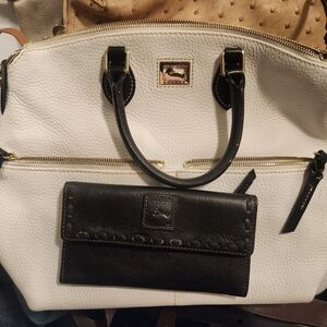 Dooney & Bourke White and Black Leather Tote with Wallet